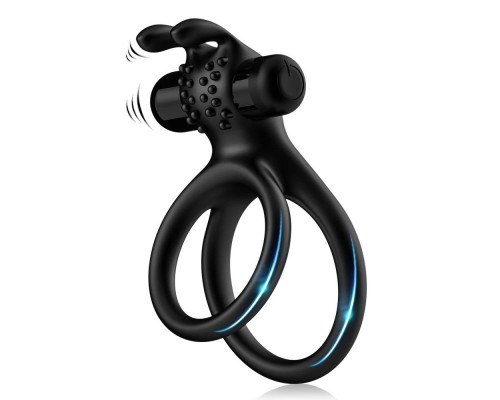 Черное эрекционное виброкольцо с подхватом мошонки Stay Hard