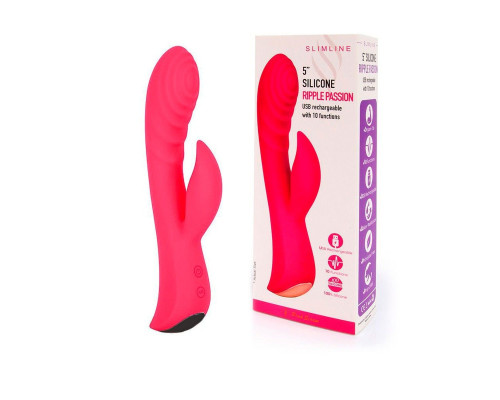 Красный перезаряжаемый вибратор-кролик - 19,1 см.