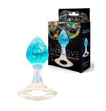 Голубоватая анальная пробка с ручкой - 8,5 см.