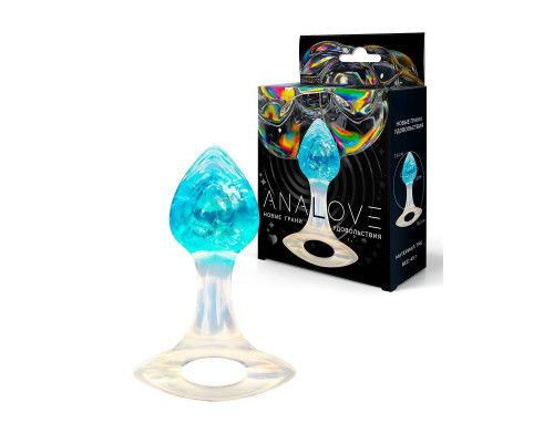 Голубоватая анальная пробка с ручкой - 8,5 см.