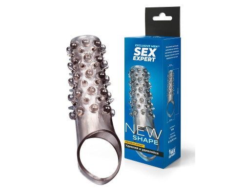 Дымчатая насадка на пенис с шипами и выпуклостями - 12 см.