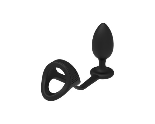 Черное эрекционное кольцо с анальной пробкой Cockstrap With Anal Plug