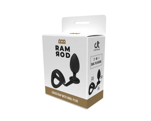 Черное эрекционное кольцо с анальной пробкой Cockstrap With Anal Plug