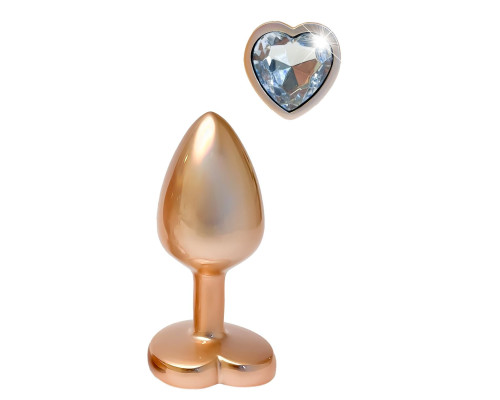 Золотистая анальная пробка с прозрачным кристаллом-сердцем Pearl Gold Plug Small