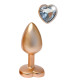 Золотистая анальная пробка с прозрачным кристаллом-сердцем Pearl Gold Plug Small