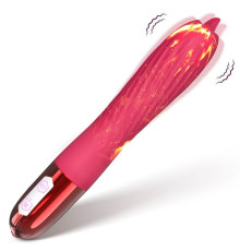 Розовый вибратор с функцией нагрева и подвижным язычком - 18 см.