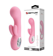 Нежно-розовый вибратор Chris с клиторальным отростком - 15,4 см.