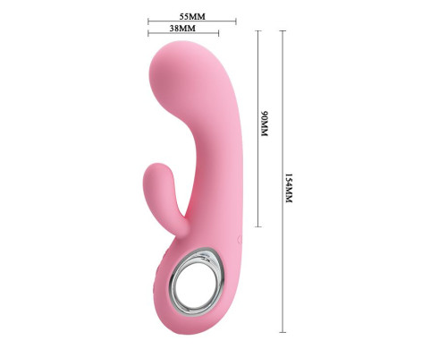 Нежно-розовый вибратор Chris с клиторальным отростком - 15,4 см.