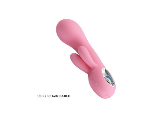 Нежно-розовый вибратор Chris с клиторальным отростком - 15,4 см.