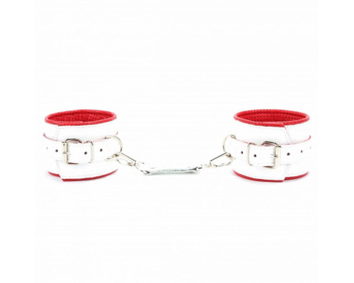Бело-красные кожаные наручники  Медсестричка