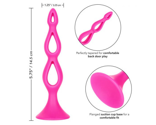 Розовая анальная елочка Silicone Triple Probe - 14,5 см.