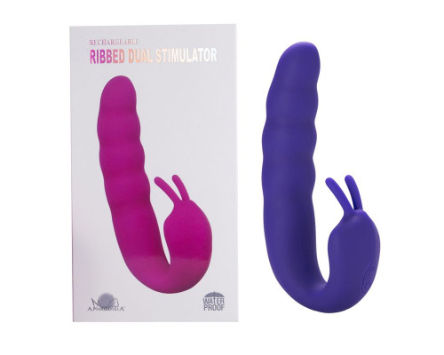 Фиолетовый вибратор Ribbed Dual Stimulator - 17 см.