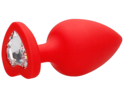 Красная анальная пробка с прозрачным стразом Extra Large Diamond Heart Butt Plug - 9,5 см.