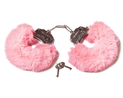 Розовые наручники с пушистым мехом и ключиками