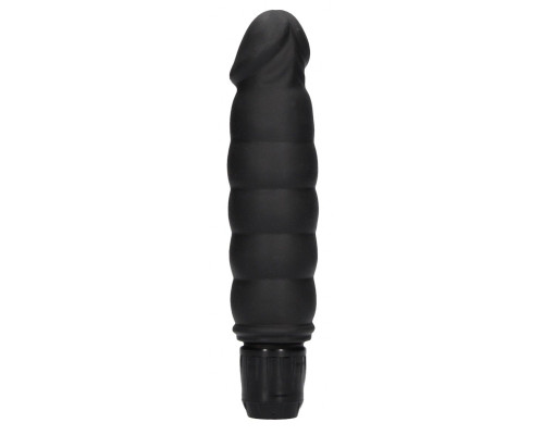 Черный вибромассажер Ribbed Multispeed Vibrator - 17 см.