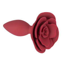 Красная анальная пробка с ограничительным основанием в виде розы - 10,7 см.
