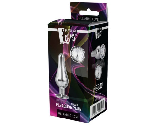 Серебристая анальная пробка с кристаллом Silver Pleasure Plug S - 9 см.