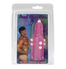 Розовая эластичная насадка на пенис с жемчужинами, точками и шипами Pearl Stimulator - 11,5 см.