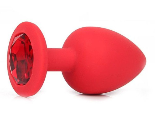 Красная силиконовая пробка с красным кристаллом размера M - 8 см.