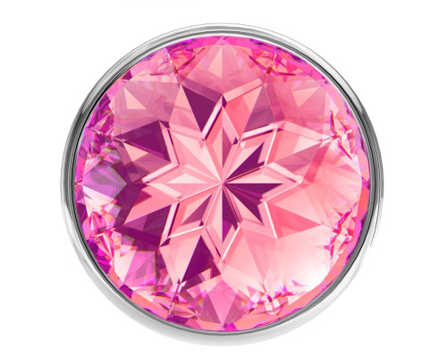 Большая серебристая анальная пробка Diamond Pink Sparkle Large с розовым кристаллом - 8 см.