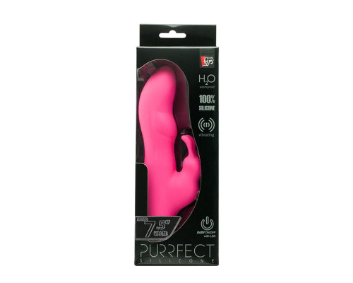 Розовый вибратор с клиторальным стимулятором PURRFECT SILICONE DELUXE RABBIT - 19 см.