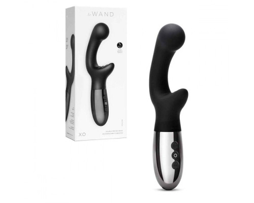 Черный вибромассажер с двумя моторами Le Wand XO - 19 см.
