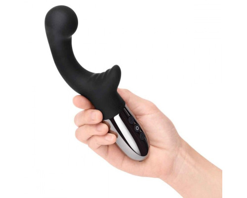 Черный вибромассажер с двумя моторами Le Wand XO - 19 см.