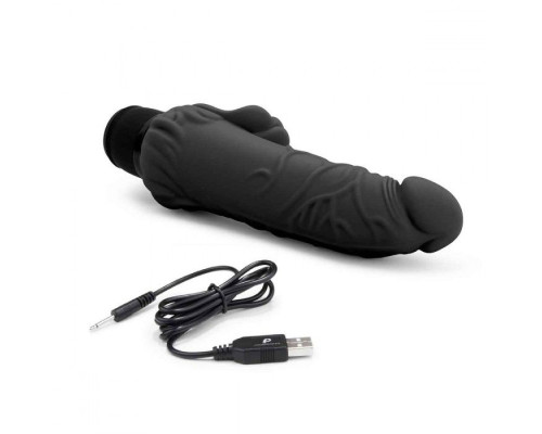 Черный вибратор-реалистик с клиторальными лепестками 7  Realistic Vibrator - 21,5 см.