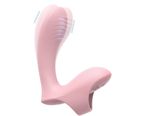 Нежно-розовый вибромассажер с петелькой на палец