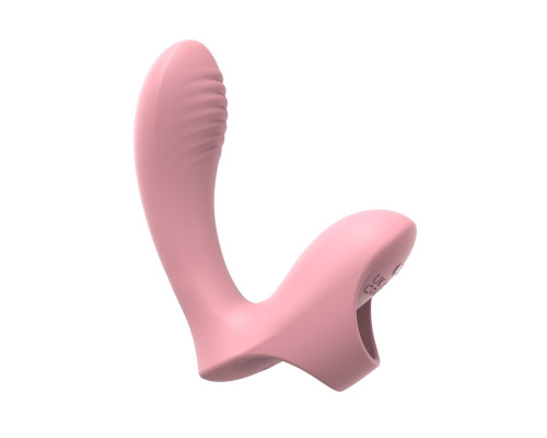 Нежно-розовый вибромассажер с петелькой на палец