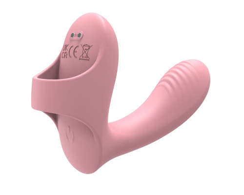 Нежно-розовый вибромассажер с петелькой на палец