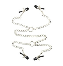 Серебристые зажимы для сосков и половых губ на тонкой цепочке