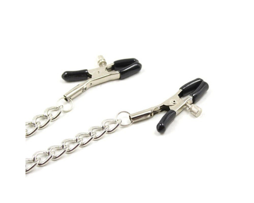 Серебристые зажимы для сосков и половых губ на тонкой цепочке