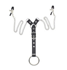 Зажимы для сосков с ремешком и кольцом для пениса