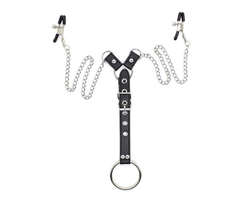 Зажимы для сосков с ремешком и кольцом для пениса