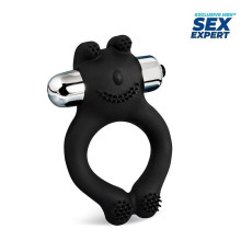 Черное силиконовое эрекционное виброкольцо Sex Expert
