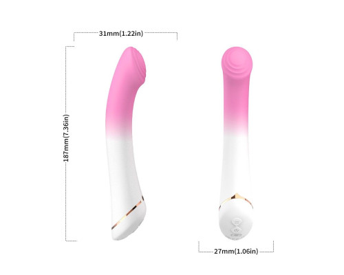 Бело-розовый изогнутый силиконовый вибромассажер - 18,7 см.