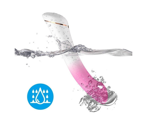 Бело-розовый изогнутый силиконовый вибромассажер - 18,7 см.