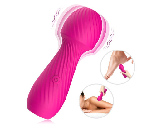 Ярко-розовый мини-вибратор с рельефной поверхностью - 13,6 см.