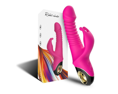 Ярко-розовый рельефный вибратор-кролик - 22,7 см.
