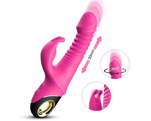 Ярко-розовый рельефный вибратор-кролик - 22,7 см.