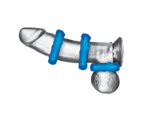 Комплект из трех голубых эрекционных колец 3-Pack Ribbed Rider Cock Ring Set