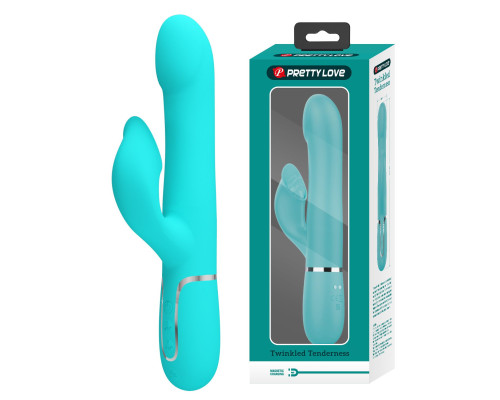 Мятный вибратор-кролик Falin с вращением бусин - 22,7 см.