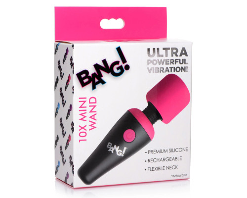 Розово-черный мини-вибромассажер 10X Vibrating Mini Silicone Wand