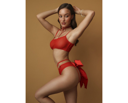 Красные трусики с большим атласным бантом сзади