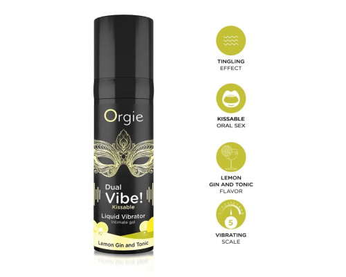 Съедобный жидкий вибратор Dual Vibe! со вкусом лимонного джина с тоником - 15 мл.