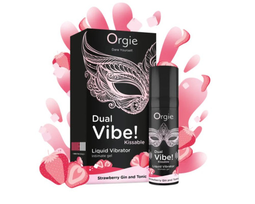 Съедобный жидкий вибратор Dual Vibe! со вкусом клубничного джина с тоником - 15 мл.