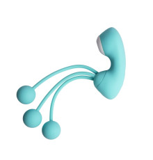 Бирюзовый вакуумный стимулятор клитора с вагинальными виброшариками