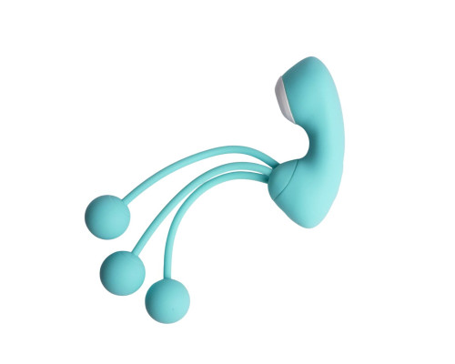 Бирюзовый вакуумный стимулятор клитора с вагинальными виброшариками