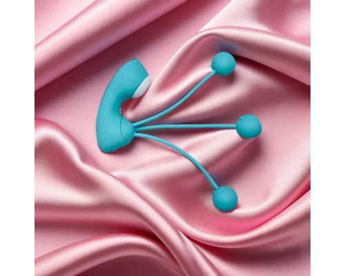 Бирюзовый вакуумный стимулятор клитора с вагинальными виброшариками